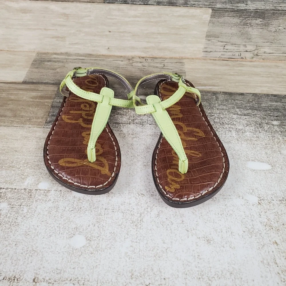 Sam Edelman Gigi Kids Thong Sandals Sz 12 Kiwi Croc Leather‎ Buckle Ankle Strap